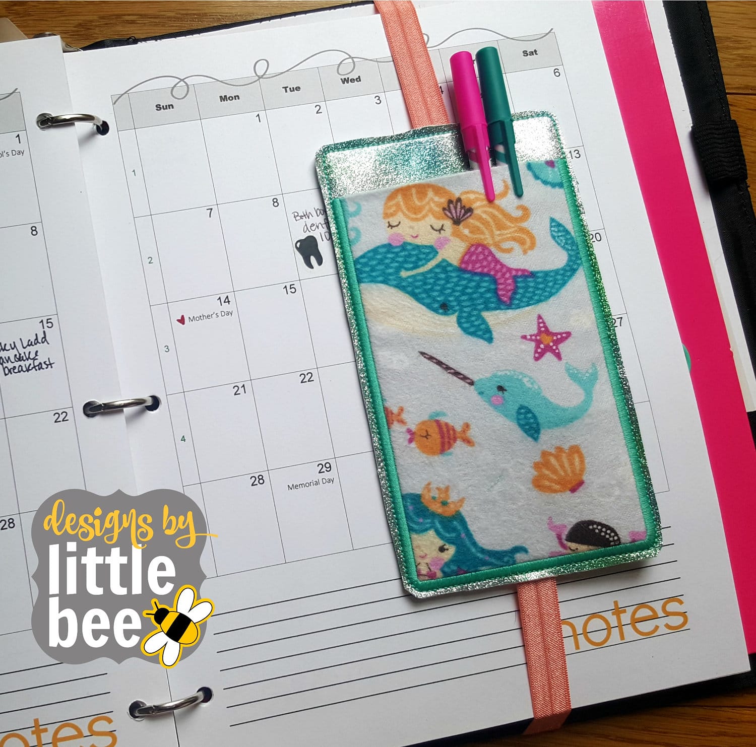 Applique Pocket Rectangle Slide Through Book, Planner Band, Bookmark - 5x7  ONLY 03 31 2017 - Designs by Little Bee