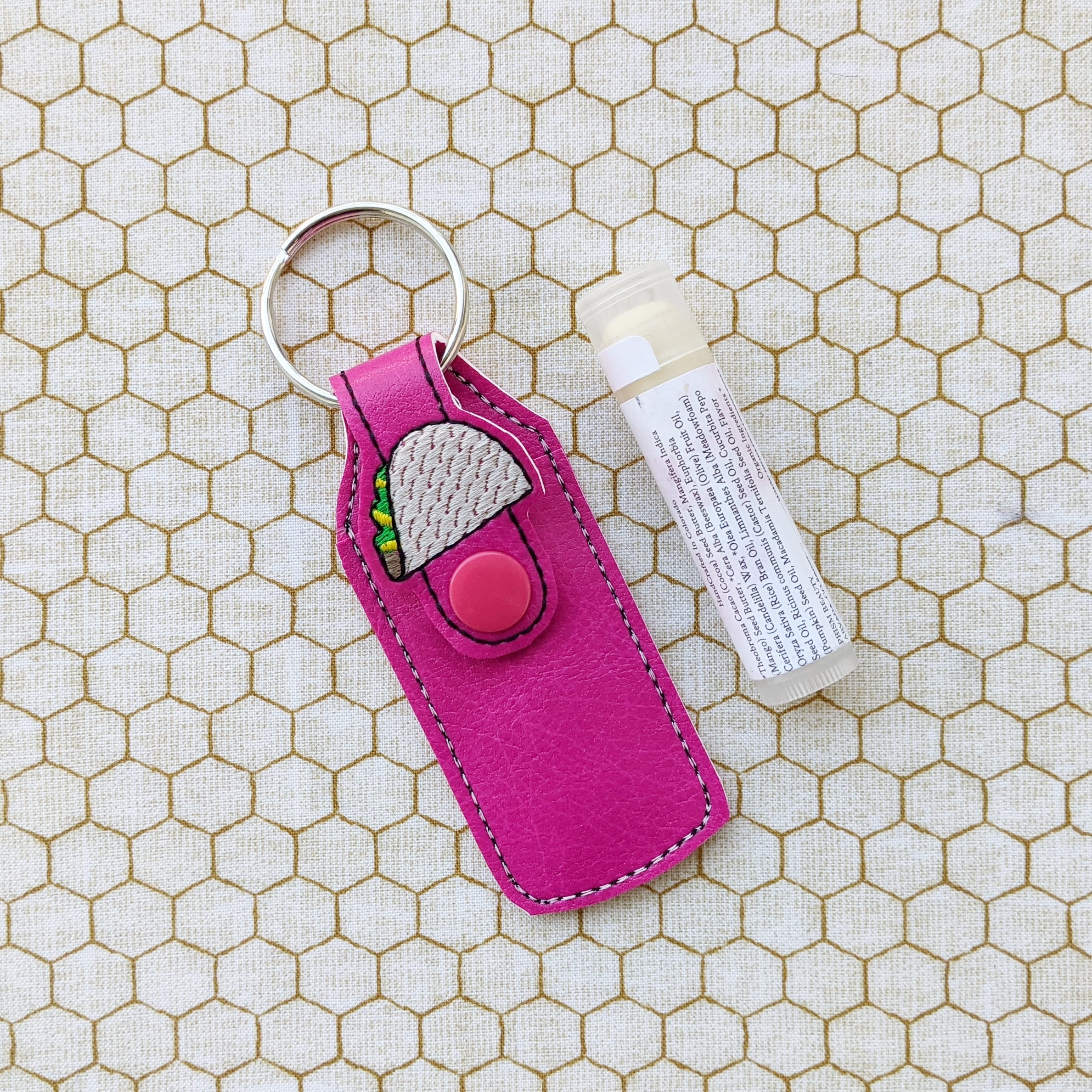 Taco Lip Balm Holder Key Fob Snap Tab - 5x7+ ONLY - Designs by Little Bee
