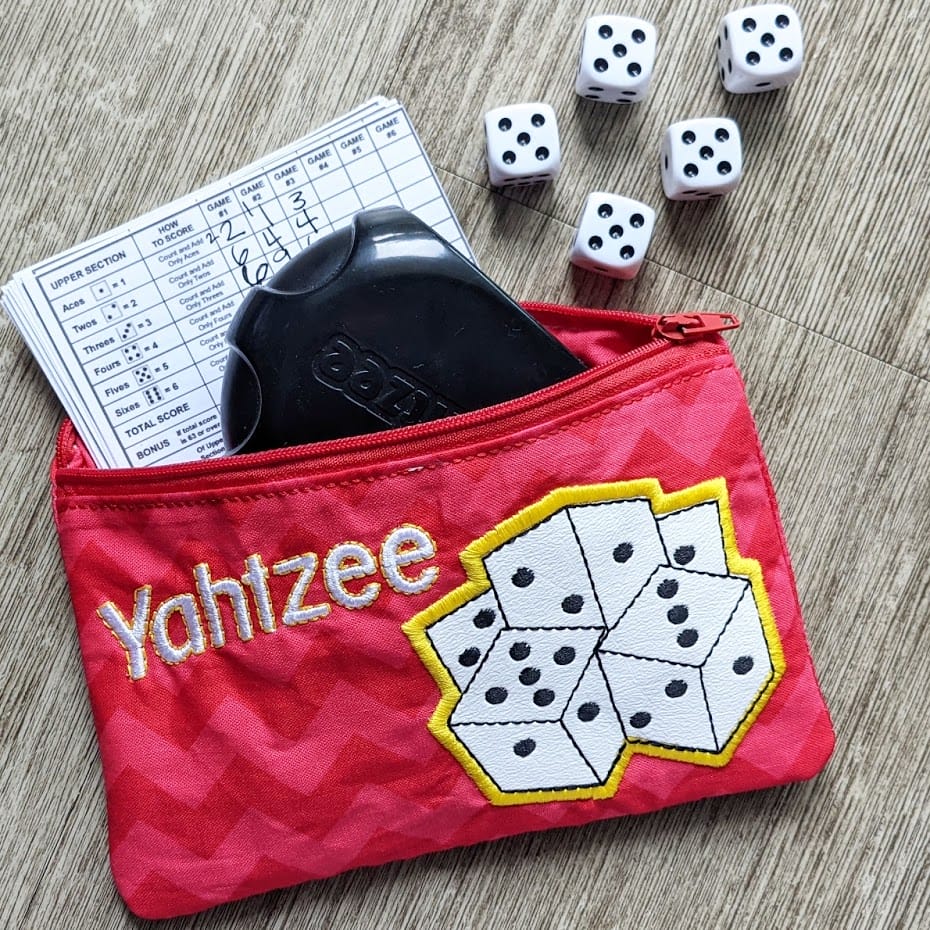 Top-Zip Fully Lined Yahtzee Dice Game ITH Zipper Bag - 5x7 & 6x10 ONLY -  Designs by Little Bee