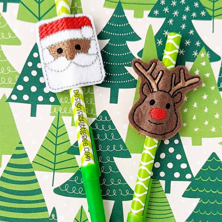 Santa and Rudolph Pencil/Straw Hugger - Designs by Little Bee