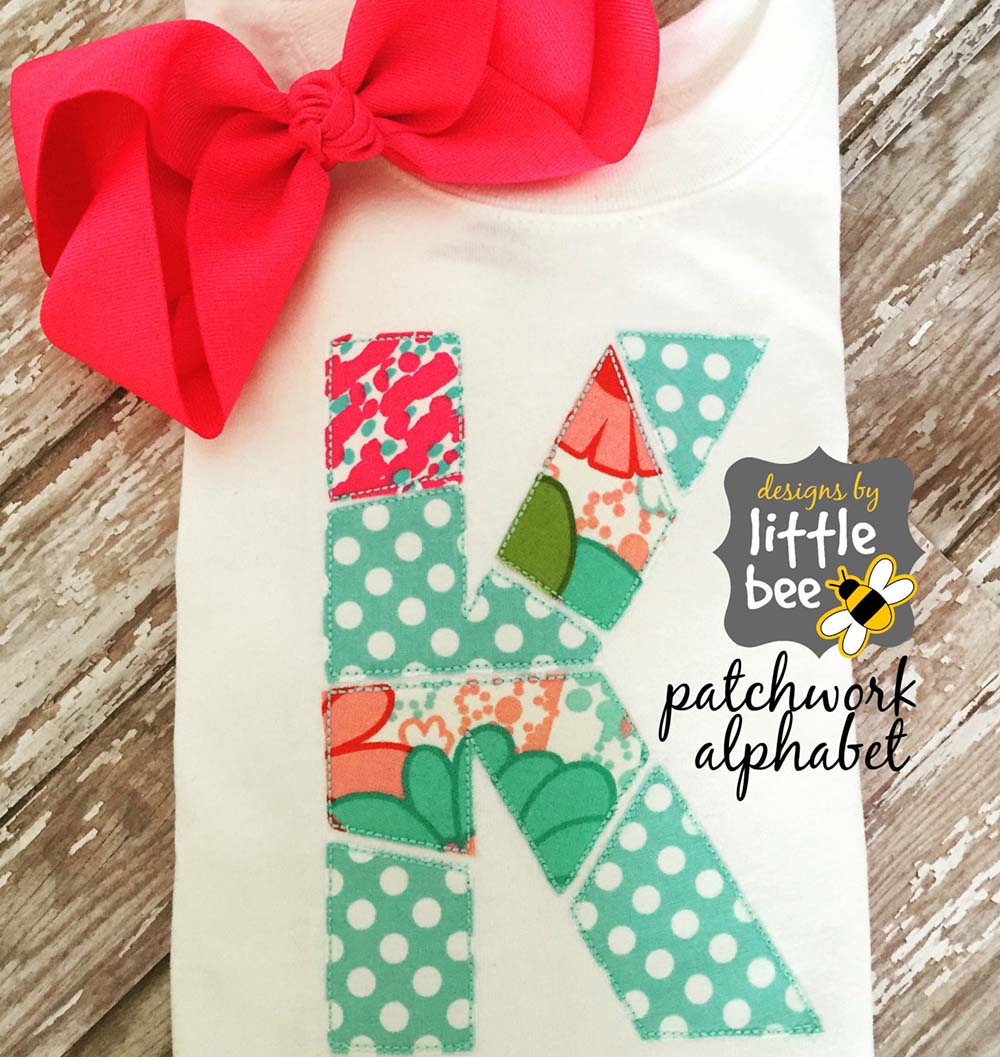 Patchwork Alphabet Font / Embroidery Applique Set - Designs by Little Bee, image size:1000x1057