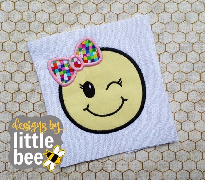 Winking Bow Face Emoji Applique