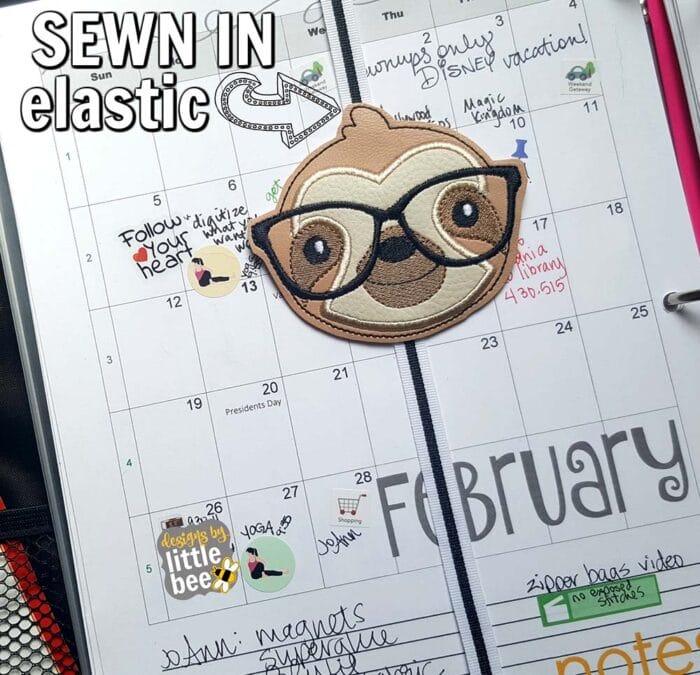 Sloth Glasses, Nerd Sloth SEWN IN Book, Planner Band, Bookmark 04 14 2017