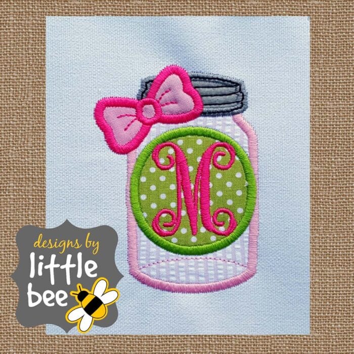 Mason Jar with Bow & Monogram Circle Applique