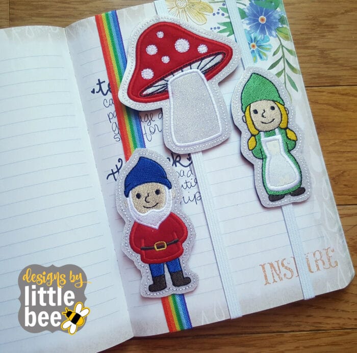 Gnome Lady, Toadstool, Gnome SET - SEWN IN Book, Planner Band, Bookmark 03 10 2017