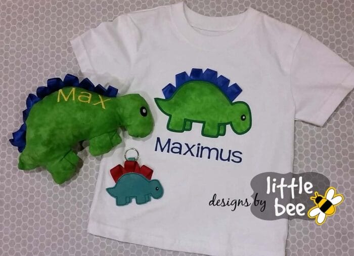 Dinosaur with Ribbon Spikes Small Hoop SET