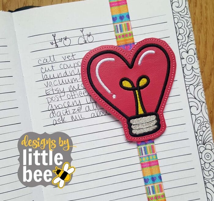 Heart Light Bulb SEWN IN Book, Planner Band, Bookmark 02 10 2017