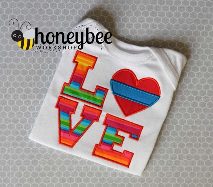 Blue Line Heart LOVE Applique