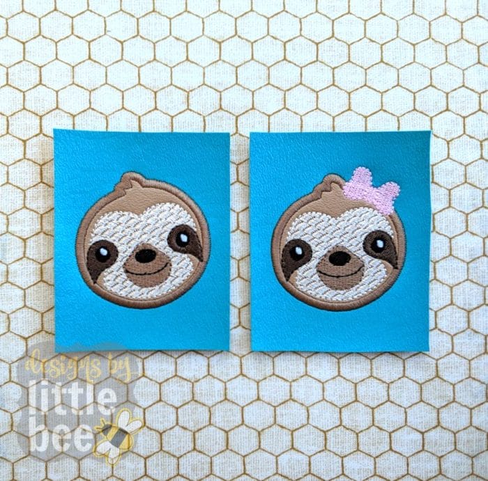Mini Sloth Applique with Bow - Embroidery Design 01 26 2018