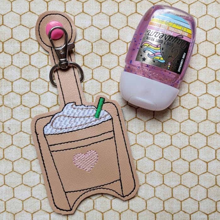 Iced Coffee Hand Sanitizer Holder Key Fob & Snap Tab
