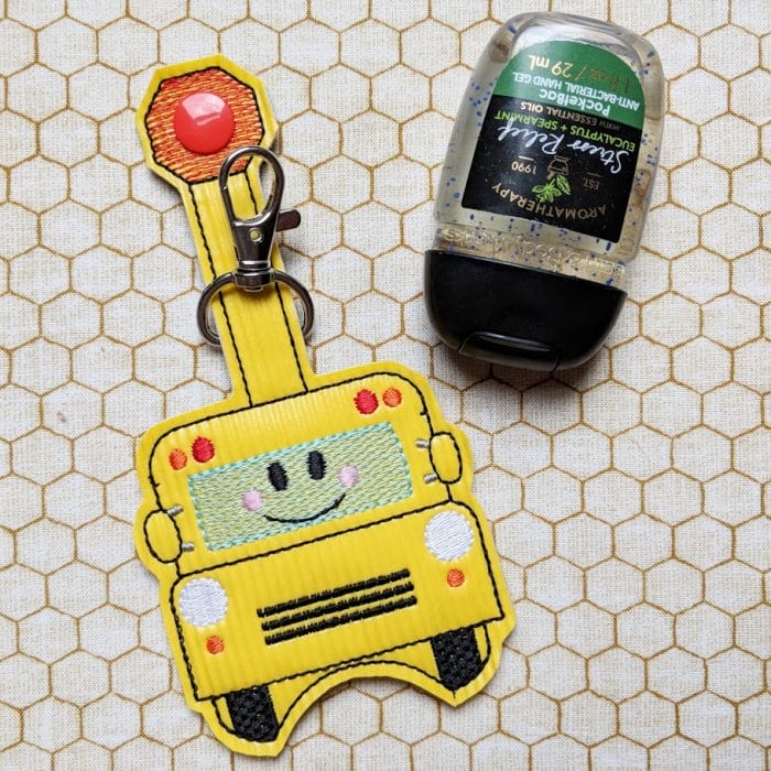 School Bus Hand Sanitizer Holder Key Fob & Snap Tab