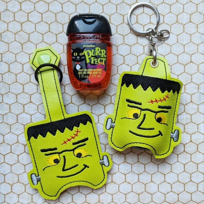 Frankenstein Hand Sanitizer Holder Key Fob & Snap Tab