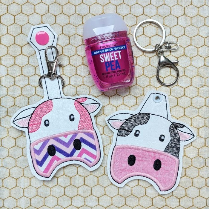 Cow Hand Sanitizer Holder Key Fob & Snap Tab