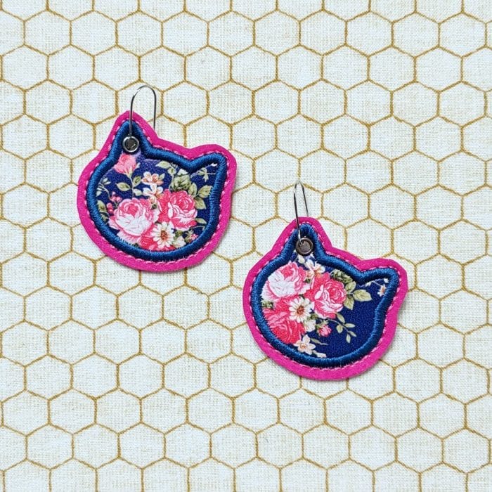 Cat Earrings - Teardrop In the Hoop Project Embroidery Design