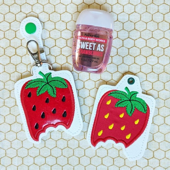 Strawberry Hand Sanitizer Holder Key Fob & Snap Tab