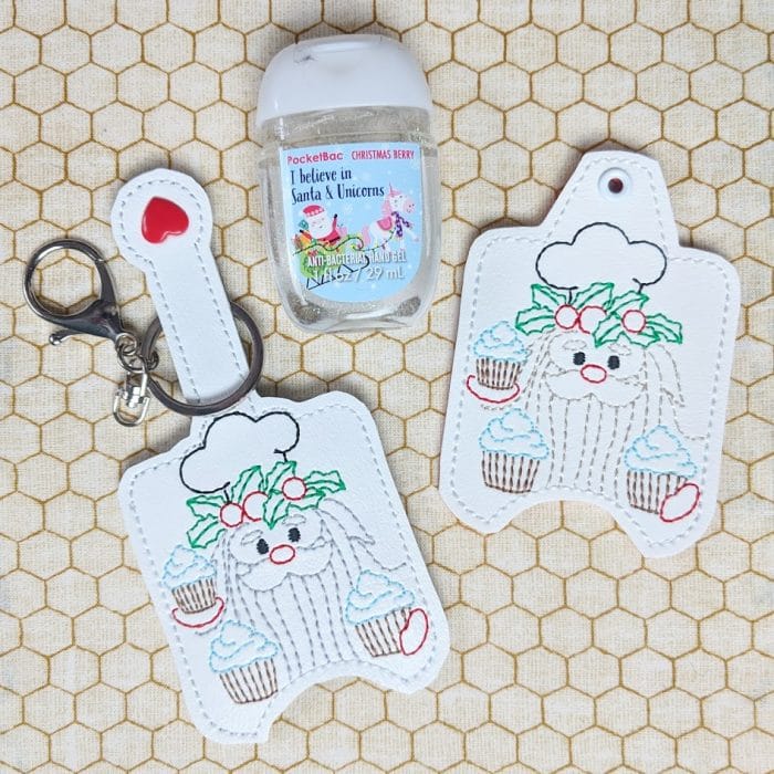Baking Santa Hand Sanitizer Holder Key Fob & Snap Tab