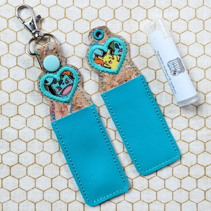 Heart Applique Lip Balm Holder - Snap Tab & Eyelet Key Fob SET - December 2018