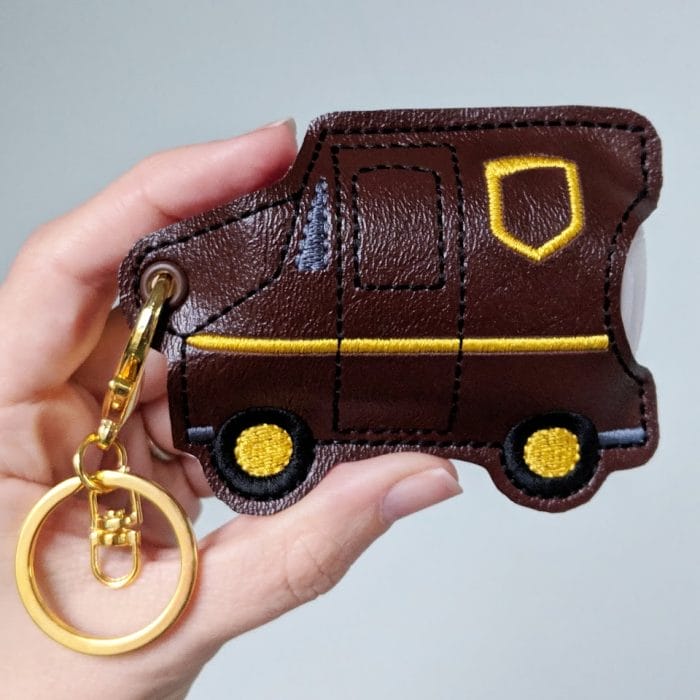 Brown Truck Hand Sanitizer Holder Key Fob & Snap Tab - December 2018