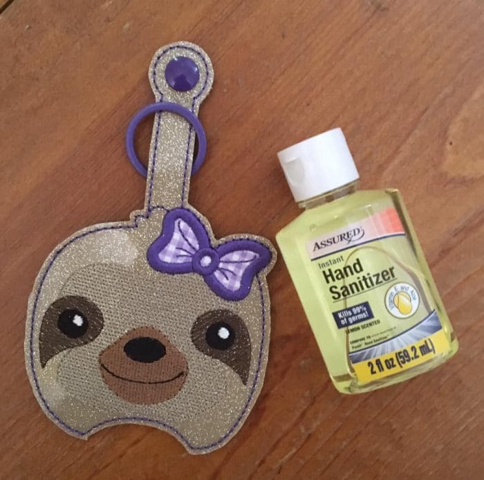 Sloth with Bow Hand Sanitizer Holder Key Fob & Snap Tab - January 2019