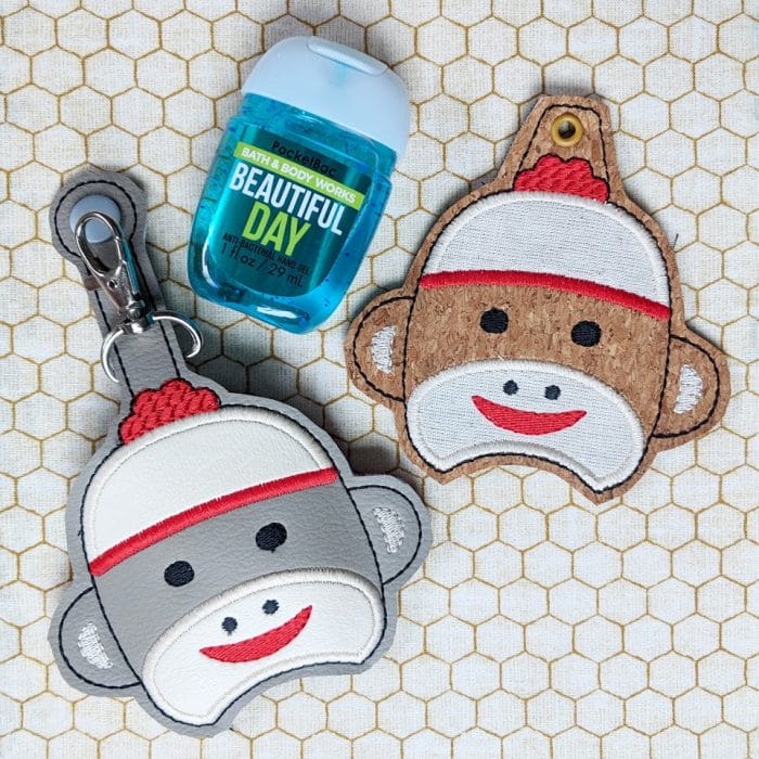 Sock Monkey Hand Sanitizer Holder Key Fob & Snap Tab - January 2019