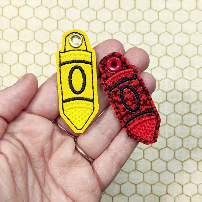 Tiny Crayon Eyelet for Earrings, Key Fobs, Zipper Pull, ? - In the Hoop Project - September 2020