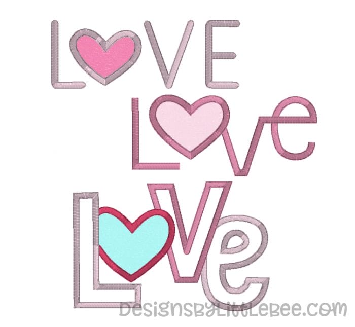Love Word Applique & Embroidery Designs (Set of 3)