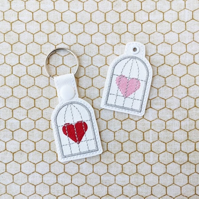 Caged Heart Snap Tab & Eyelet Key Fob Set