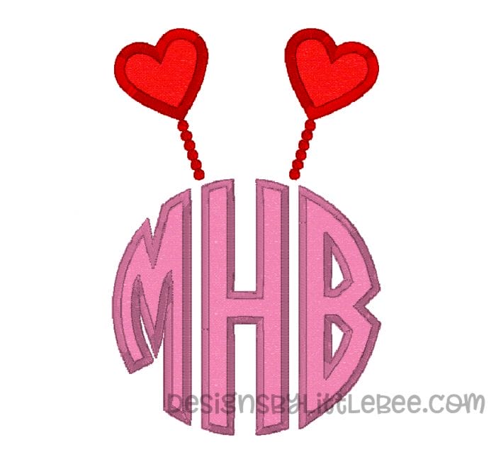 Bobble Hearts Monogram Topper Applique