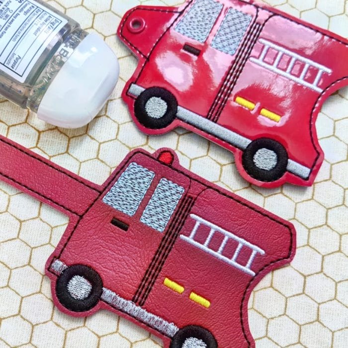 Fire Truck Hand Sanitizer Holder Key Fob & Snap Tab