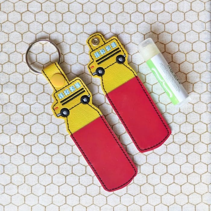School Bus Lip Balm Holder - Snap Tab & Eyelet Key Fob Set
