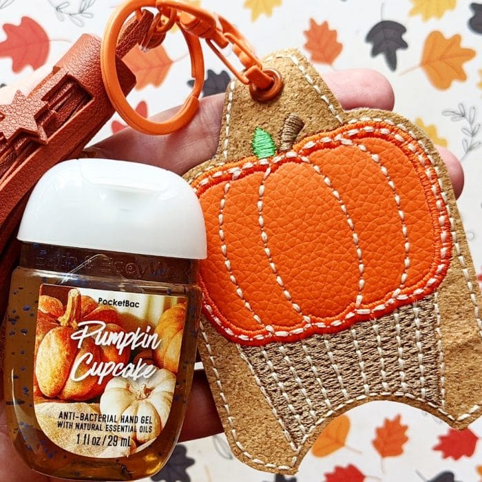 Pumpkin Cupcake Hand Sanitizer Holder Key Fob & Snap Tab