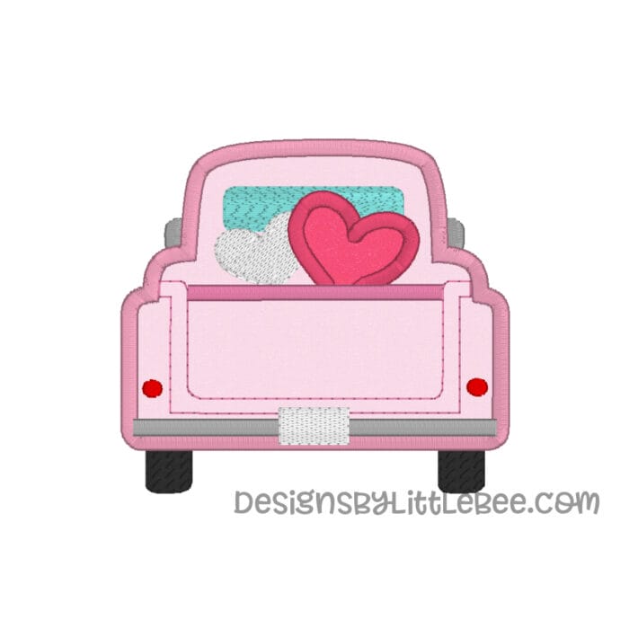 Classic Truck with Hearts Applique Embroidery Design