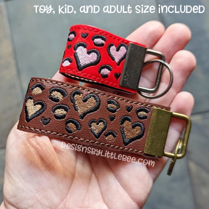 Toy/Mini/Child Leopard Hearts - ITH Wristlet in 4 Sizes