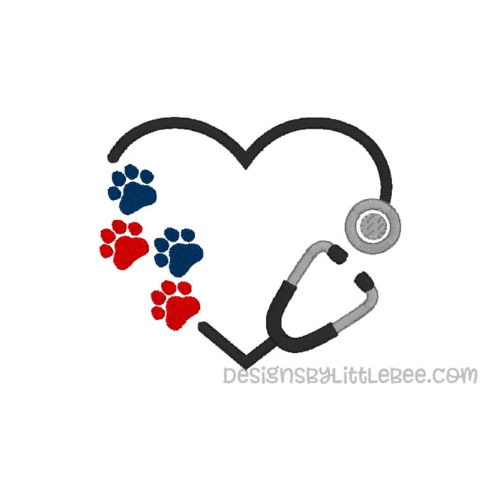 Stethoscope with Paws Embroidery Design