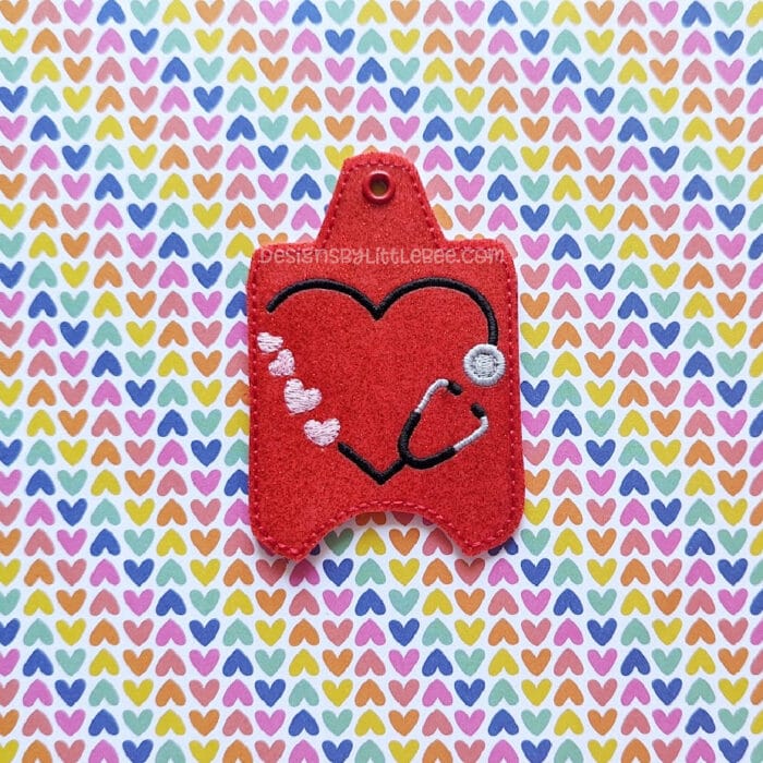 Stethoscope with Hearts - Hand Sanitizer Holder Key Fob & Snap Tab