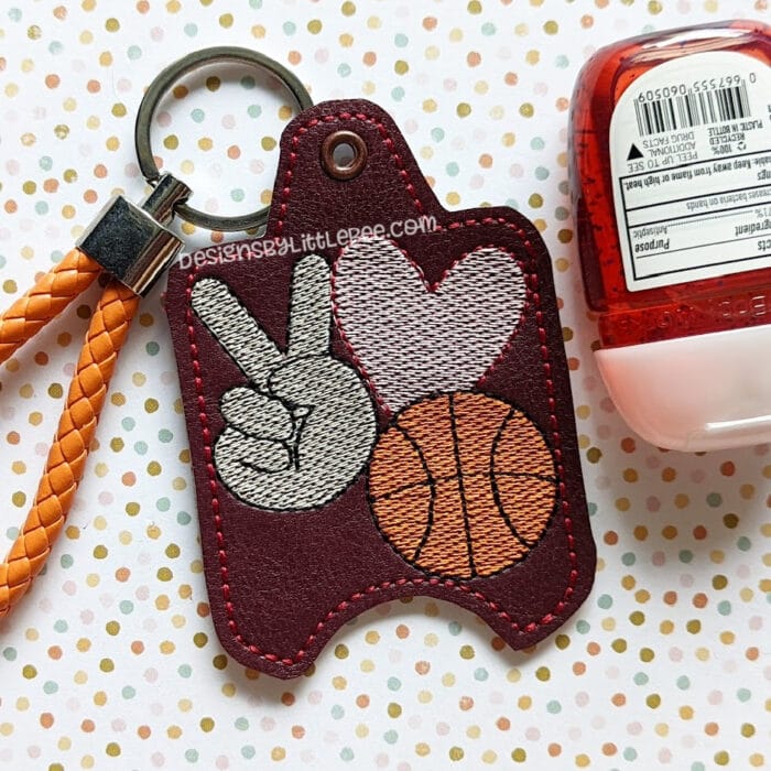 Peace, Love, Basketball - Hand Sanitizer Holder Key Fob & Snap Tab