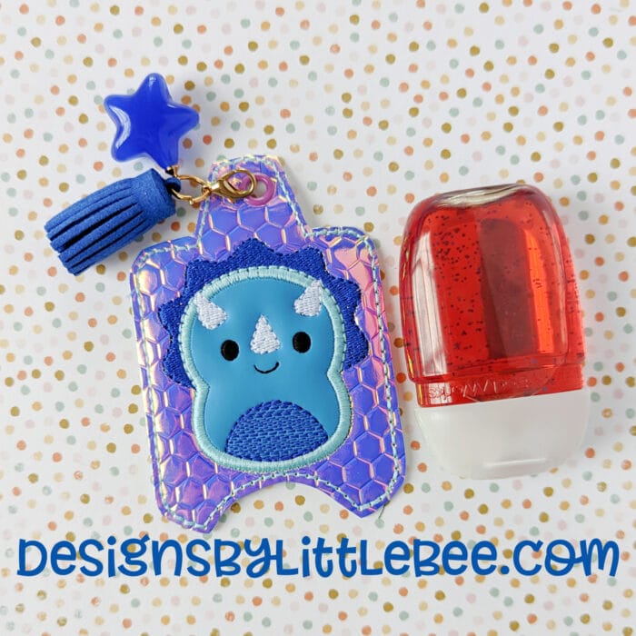 Pudgy Triceratops Hand Sanitizer Case - Snap Tab and Eyelet Key Fob