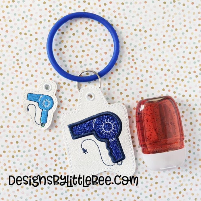 Hair Dryer Hand Sanitizer Case - Snap Tab and Eyelet Key Fob