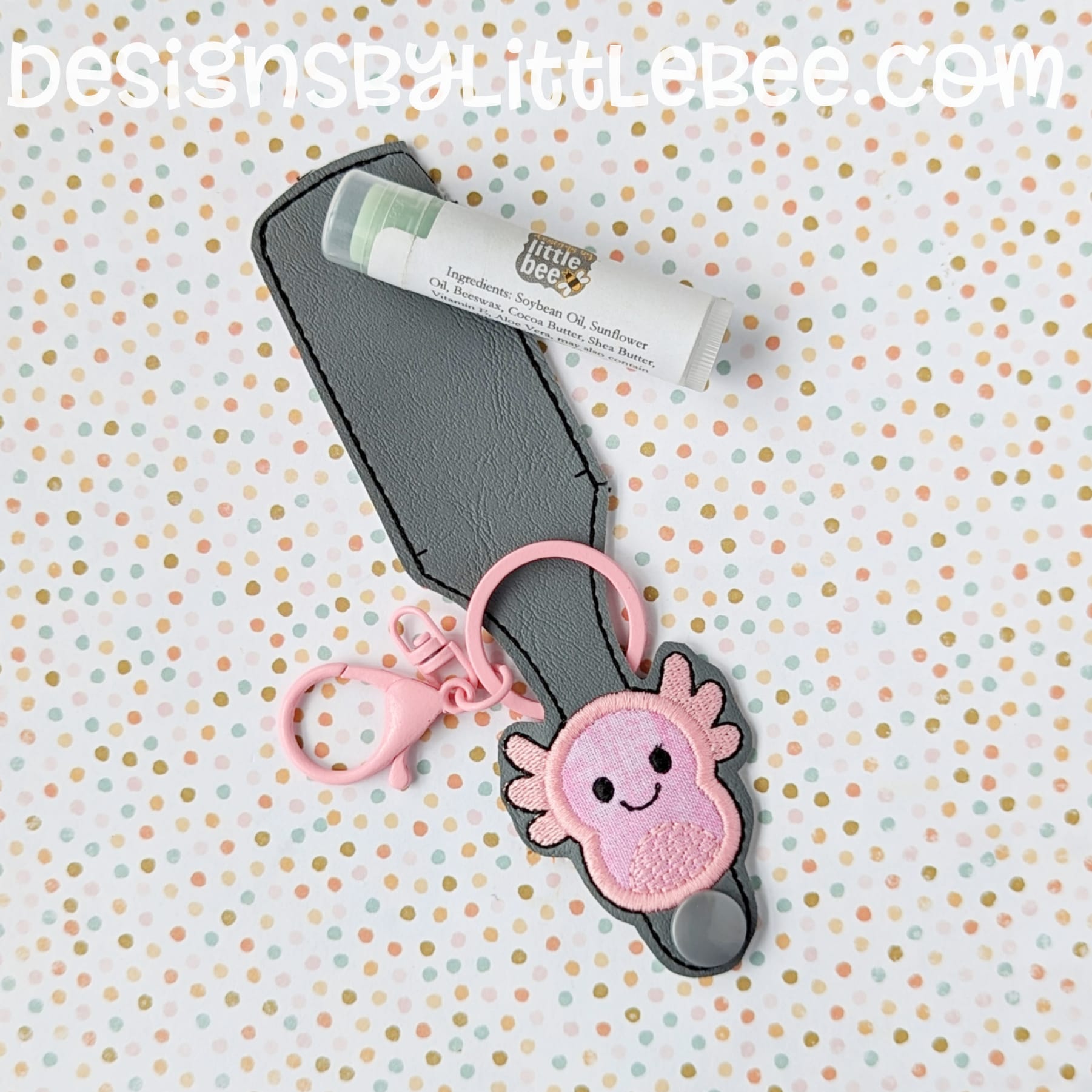 Pudgy Axolotl Lip Balm Holder Key Fob Snap Tab 5x7 ONLY  