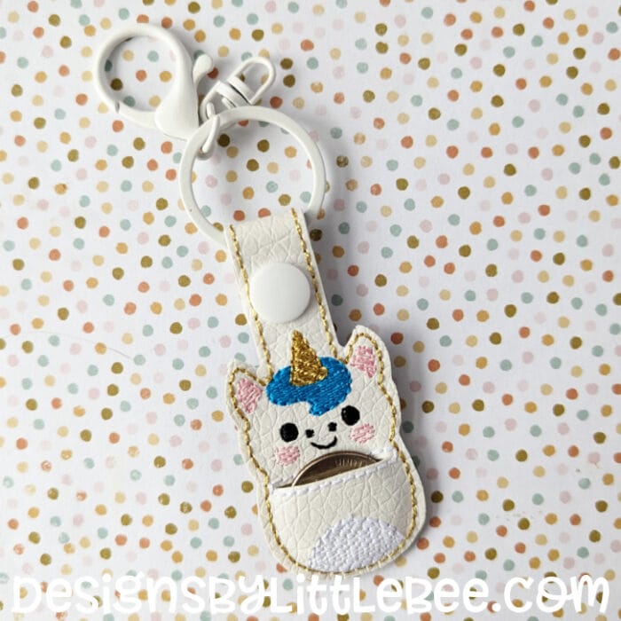 Pudgy Unicorn Quarter Keeper - Snap Tab & Eyelet Key Fob