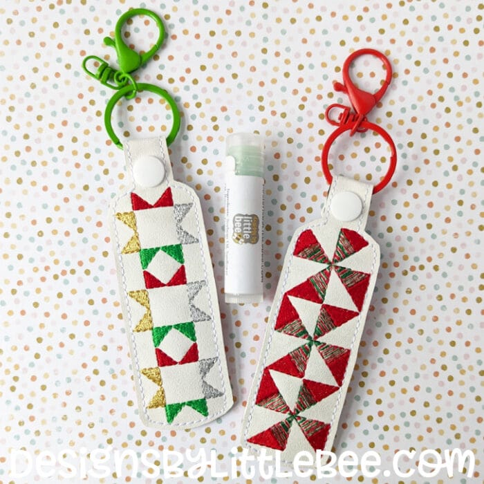 Quilt Blocks I "Backwards" Lip Balm Holder - Snap Tab & Eyelet Key Fob
