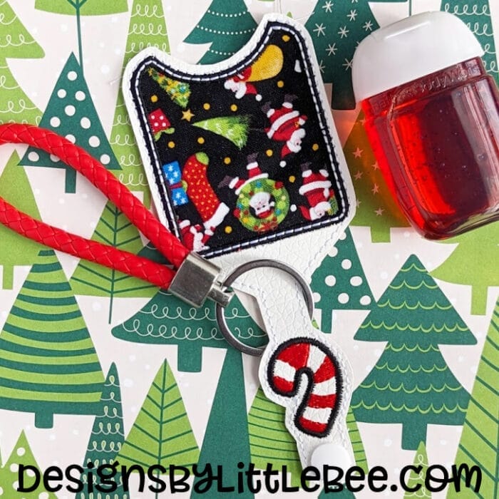 Candy Cane II Applique Hand Sanitizer Holder Snap Tab - 5x7+ ONLY