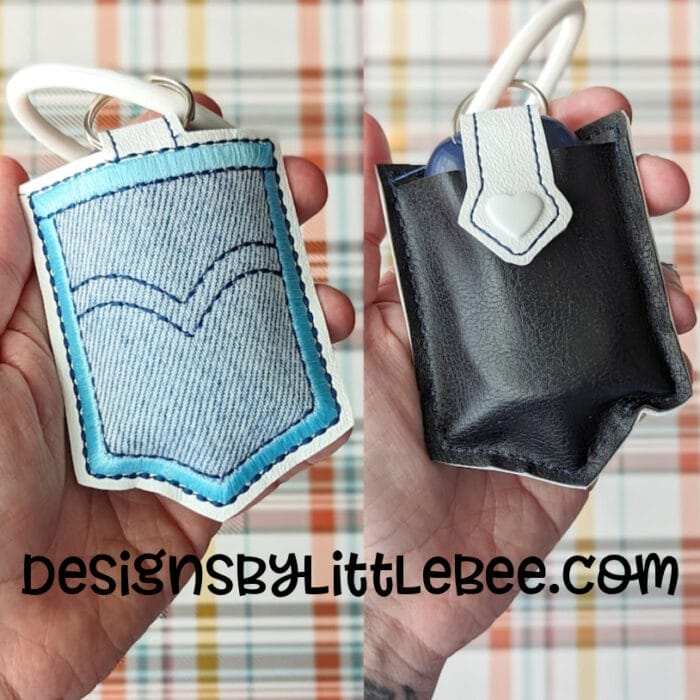 Denim Pocket Hand Sanitizer Case - Snap Tab and Eyelet Key Fob - Image 2