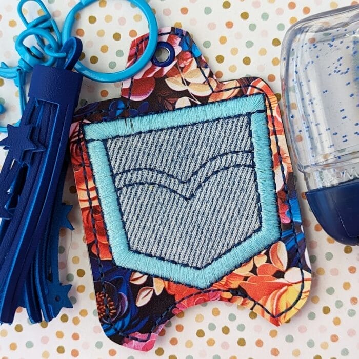 Denim Pocket II Hand Sanitizer Case - Snap Tab and Eyelet Key Fob