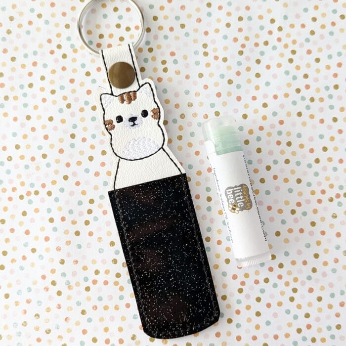 Pudgy Cat Lip Balm Holder - Snap Tab & Eyelet Key Fob