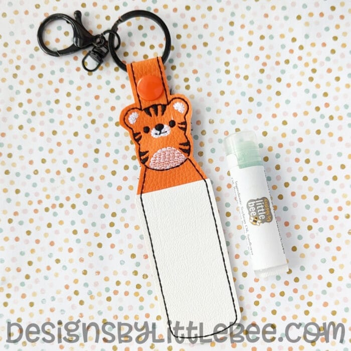 Pudgy Tiger Lip Balm Holder - Snap Tab & Eyelet Key Fob