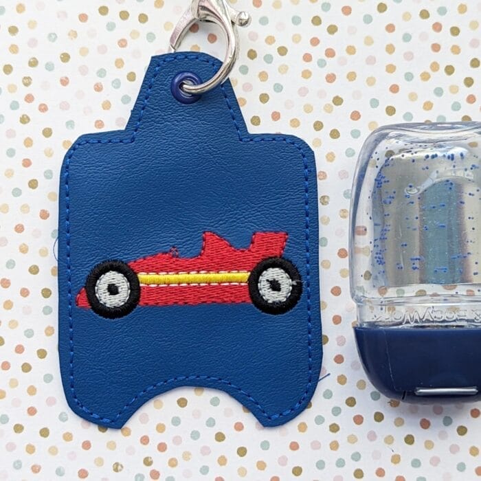 Race Car Hand Sanitizer Case - Snap Tab and Eyelet Key Fob