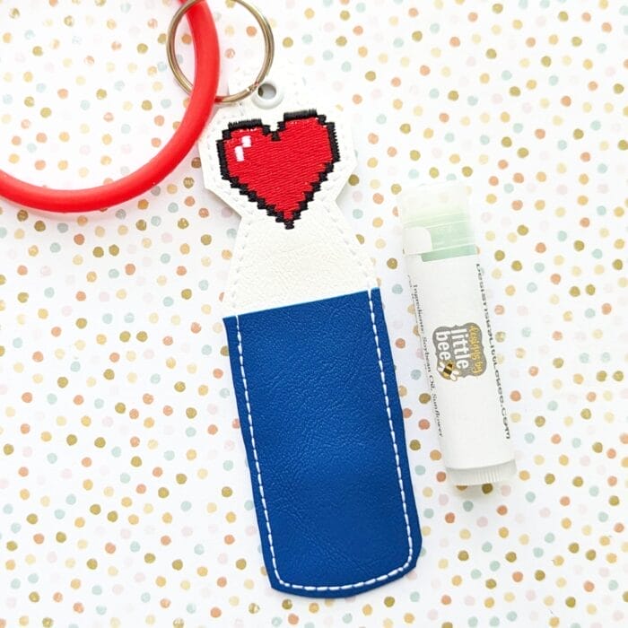 Pixel Heart Lip Balm Holder - Snap Tab & Eyelet Key Fob