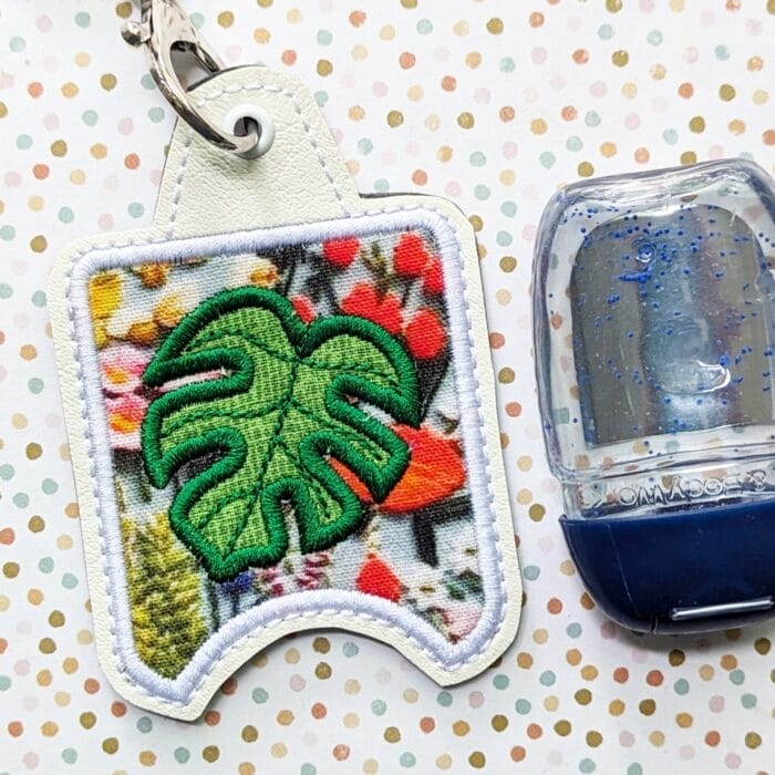 Monstera Hand Sanitizer Case - Snap Tab and Eyelet Key Fob