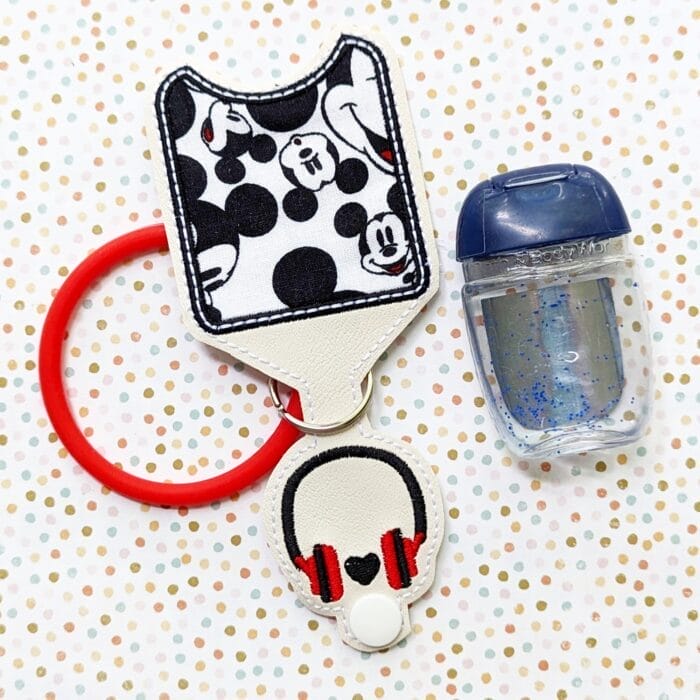 Headphones Applique Hand Sanitizer Holder Snap Tab - 5x7+ ONLY